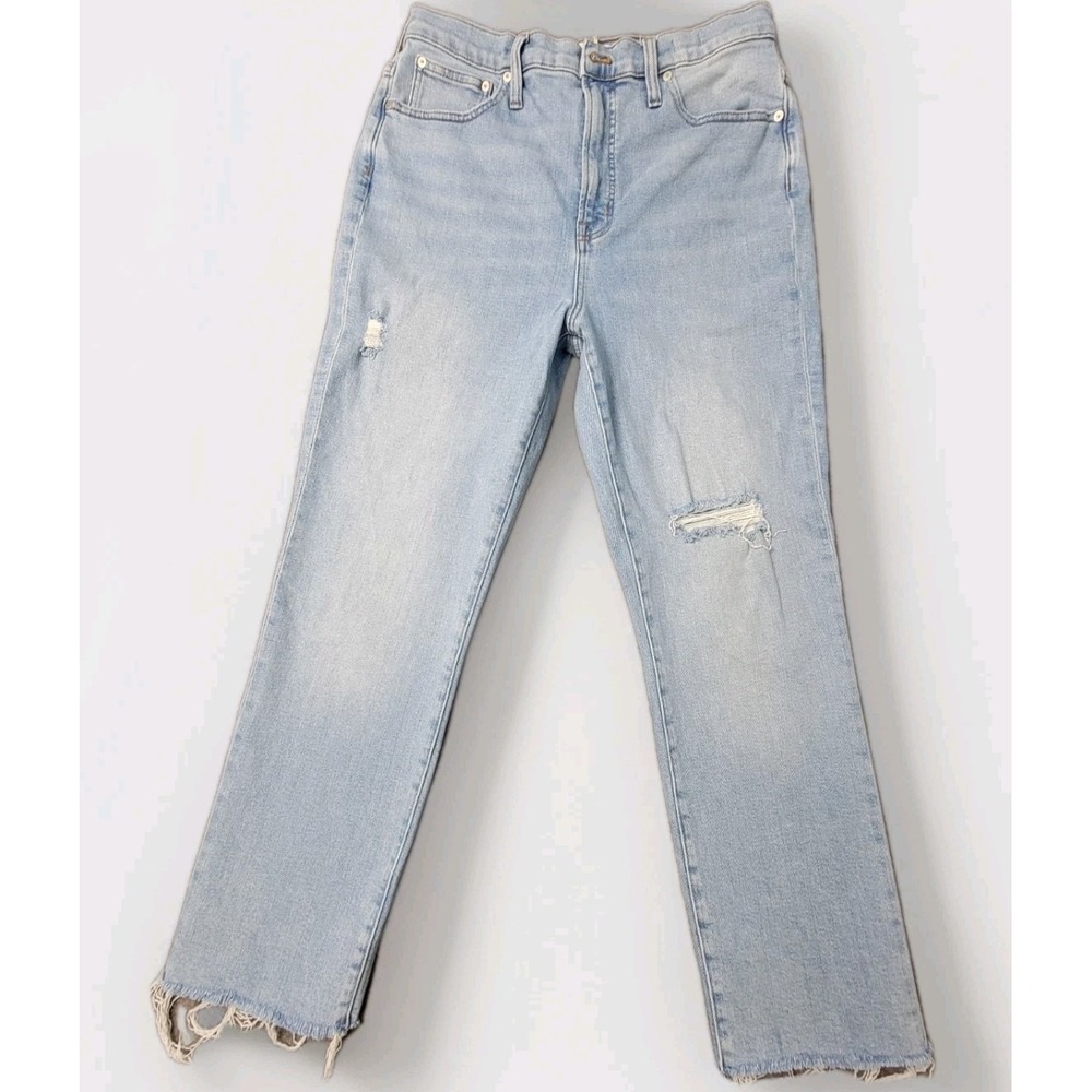 Madewell Women's Jeans Straight Leg Light Wash Distressed Raw Hem Vintage Age 30